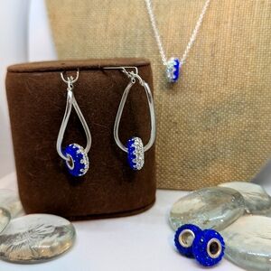 Crystal Royal Blue and white beads. Set of 3 blue/white and 2 solid royal blue.